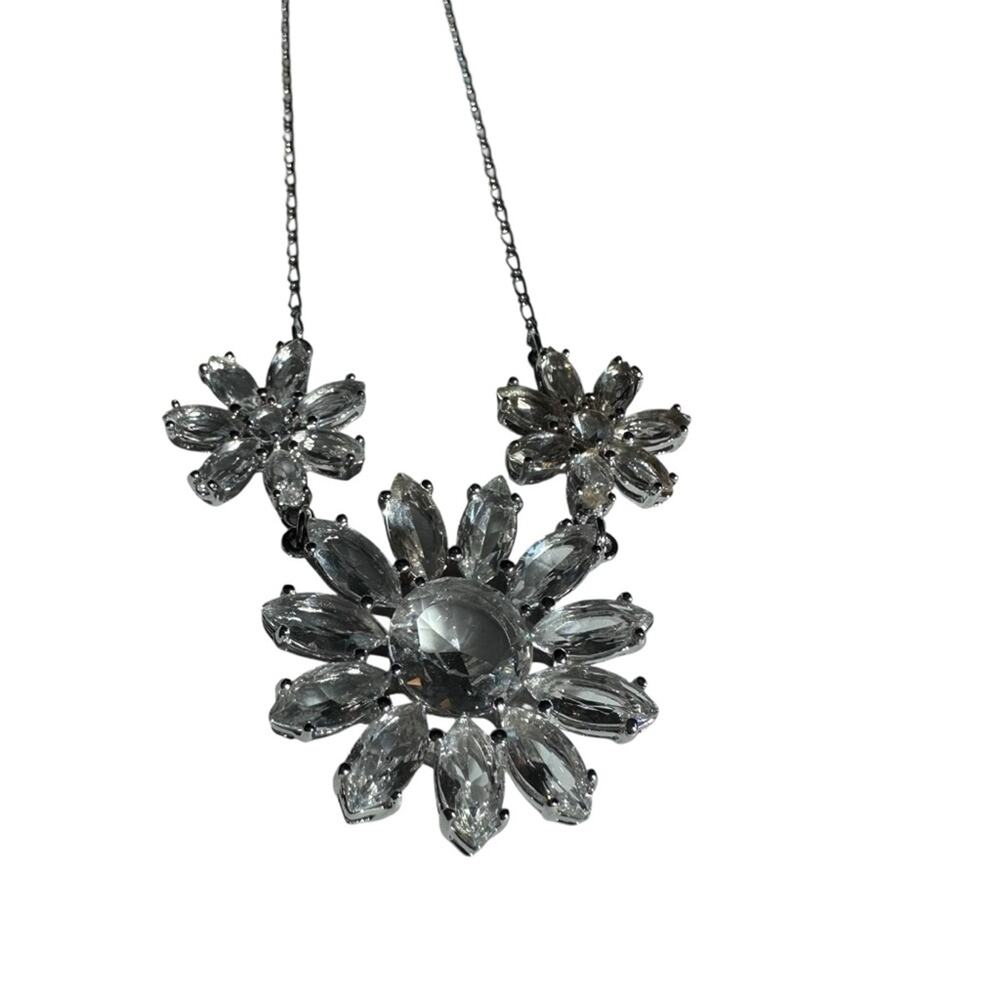Kate Spade - Crystal Garden Silver Floral Necklace, EUC